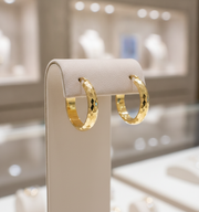 GER5. 14K Solid Gold Hollow Hoop Earrings
